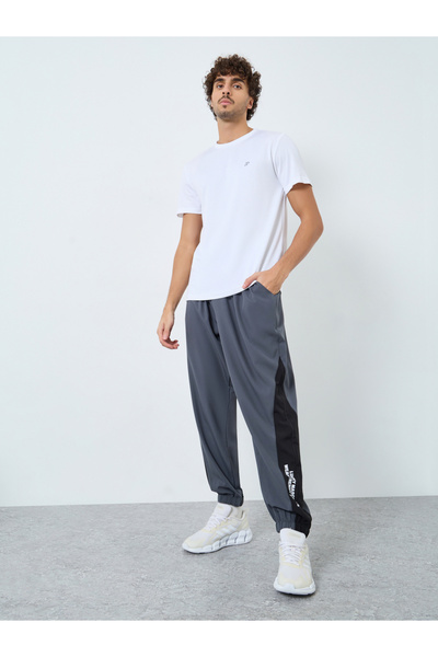 Styli Men Grey Placement Print Regular Fit Track Pants with Side Panel