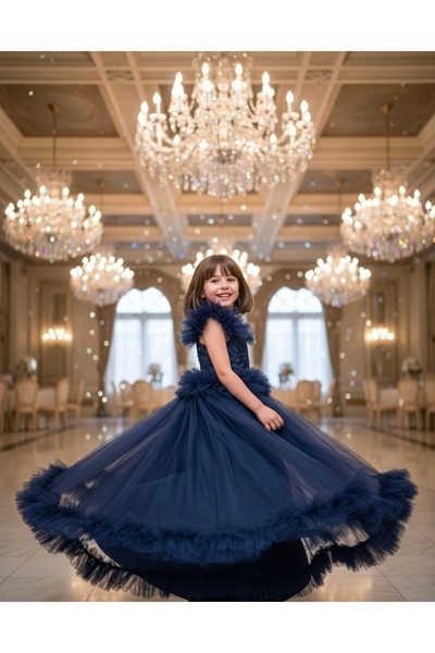 asyagiyimavm25 Asissa Zarafetin Yıldızı:Lacivert Rengi Tül Abiye Elbise 💫 Ürün Özellikleri