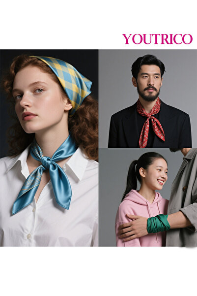Youtrico 70*70cm 4-Season Square Scarf & Neckerchief - Sun & Wind Protective Polka Dot Crinkle Pleat