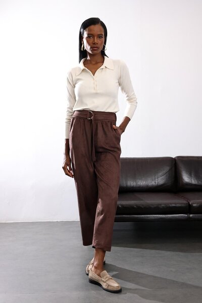 5in1Canpolat Beige Half Button Polo Neck Knitwear 5065