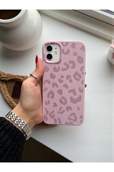 KVK PRİVACY iPhone 12 Uyumlu Pembe Leopar Desenli İnce Yumuşak Silikon Kılıf