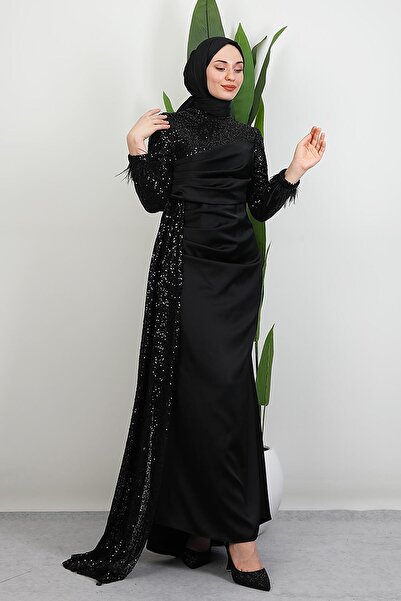 GİYZAMİLA Helin Saten Abiye Siyah