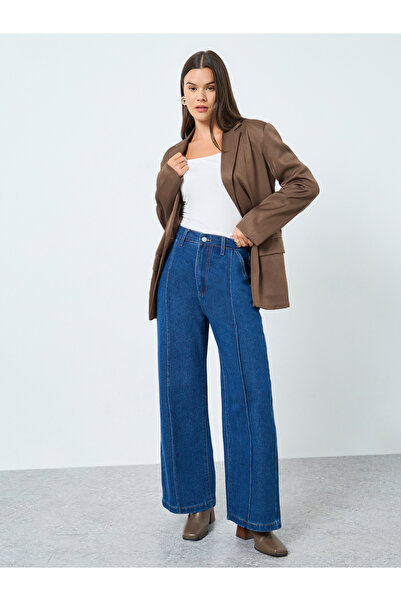 Styli High Rise Wide Leg Jeans with Seam Detail