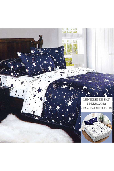 Patul Set Lenjerie de Pat cu pilota unica, Bumbac Satinat, 1 Persoana, 4 Piese, Cearceaf cu elastic