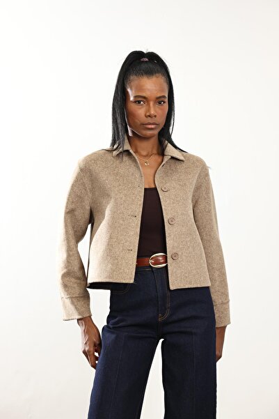 5in1Canpolat Mink Shirt Collar Short Wool Coat