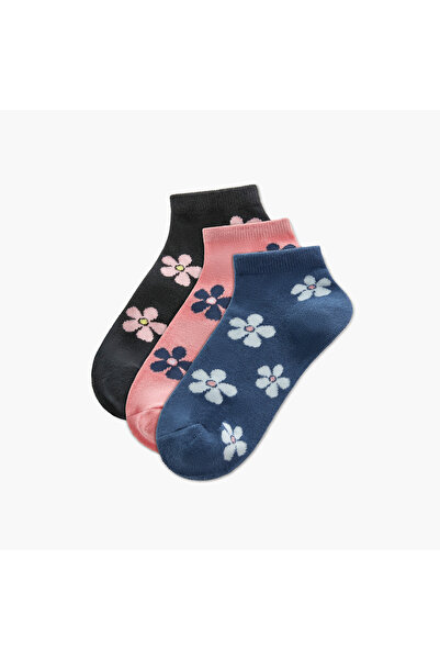 Juniors Floral Print Ankle Length Socks - Set of 3
