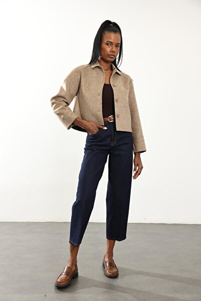 5in1Canpolat Mink Shirt Collar Short Wool Coat