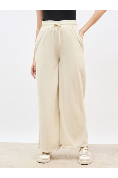 Styli Plain Wide Leg Joggers with Drawstring