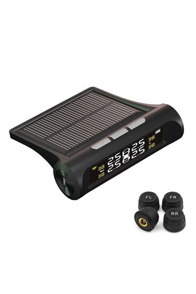 fulina Car Tire Pressure Monitor, Solar Wireless Led Display, Tpms with 4 External Sensors, Black