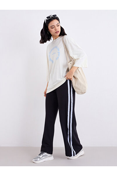 Styli Black Side Seam Taping Detail Wide Leg Joggers