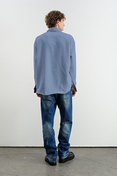 GIESTO Oversized Dressed-Up Velvet Blue Shirt