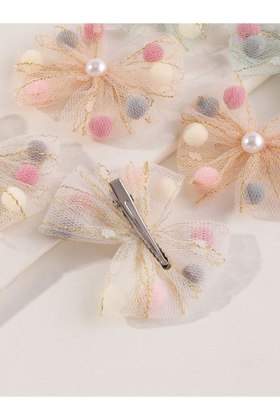 Take Two By Styli Set of 6 - Mesh Bow Faux Pearl Decor Hair Clip