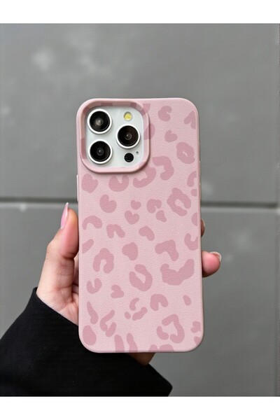 KVK PRİVACY iPhone 15 Pro Max Uyumlu Pembe Leopar Desenli İnce Yumuşak Siliko...
