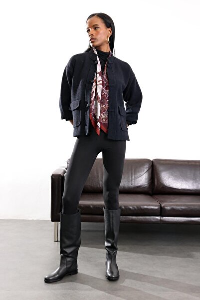 5in1Canpolat Black Judge Collar Knit Cardigan