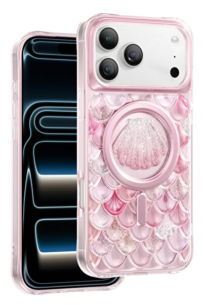 m.tk moveteck iPhone 17 Pro Uyumlu Kılıf 3D Tasarım Göz Alıcı Parlaklık Iceland Simli Magsafe Kapak