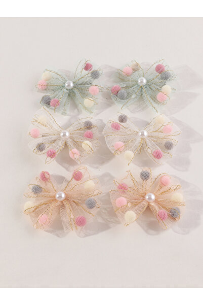 Take Two By Styli Set of 6 - Mesh Bow Faux Pearl Decor Hair Clip