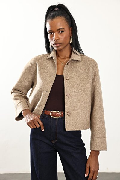 5in1Canpolat Mink Shirt Collar Short Wool Coat