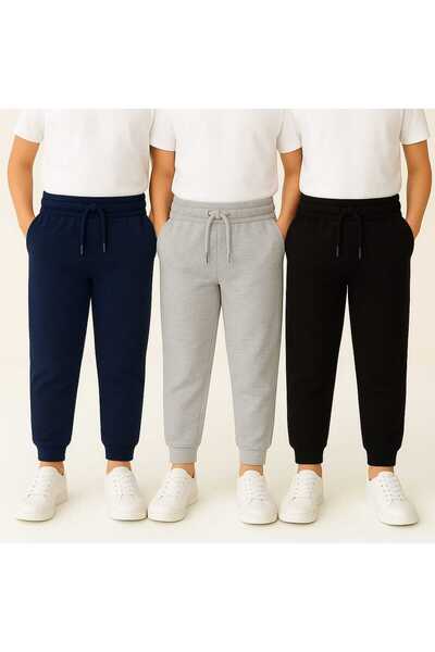 NETTENSTORE Children's Tracksuit Bottoms 3-Piece Color Black Gray Navy Blue