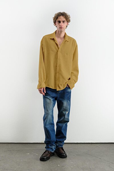 GIESTO Oversized Dressed-Up Velvet Yellow Shirt