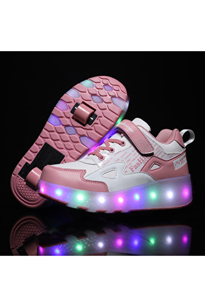Little Rockz LED Flash Light Fashion Shiny Sneaker Skate Heelys Shoes With Wheels And Lightning Sole