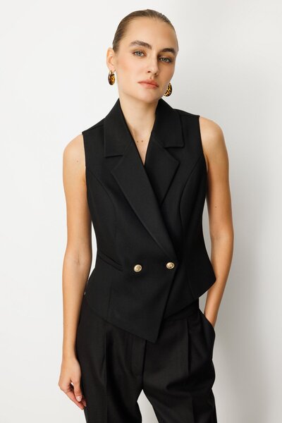 Ekol Kruvaze Yaka İnce Fitilli Kadın Yelek 5053