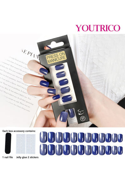 Youtrico Girl's false nails,press-on shiny nails, cat eye, peach pink - blue - green