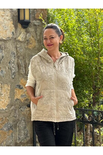 Punta Otantik Nc65588 Shawl Pattern Sequin Quilted Italian Vest Cream