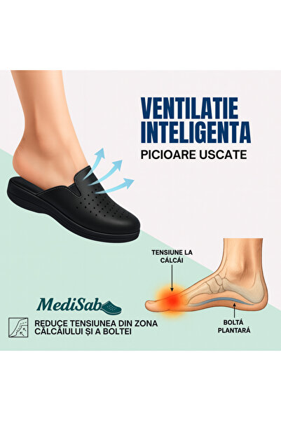 MediSab Saboti medicali anatomici ultra lejeri, piele naturala, culoare negru cu elastic, unisex
