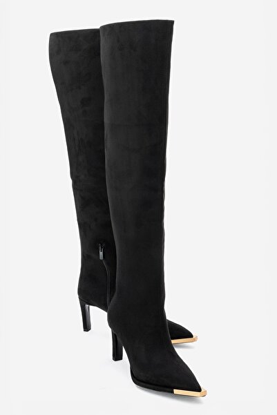 LuviShoes Γυναικείες μπότες με τακούνι VODY μαύρο σουέτ με φερμουάρ