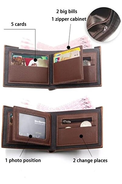 COOYA Men's Wallet, Leather Bifold Wallets, Multiple Slots for Credit Cards ID License Photo Holder Purse