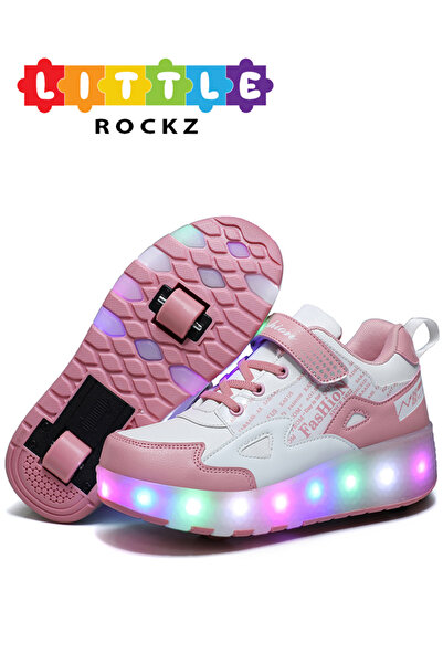 Little Rockz LED Flash Light Fashion Shiny Sneaker Skate Heelys Shoes With Wheels And Lightning Sole
