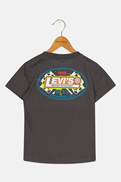 Levi's Kids Boy Crew Neck Short Sleeve Brand Logo T-Shirt, Dark Grey
