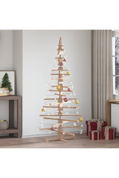 vidaxl شجرة عيد الميلاد الخشبية للزينة 180 سم من خشب الصنوبر الصلب