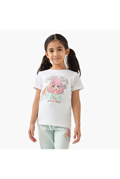 Juniors Anime Print T-shirt and Pyjamas Set