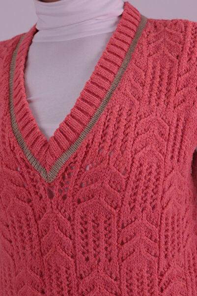 armonika Women's Coral V-Neck Knitwear Sweater Arm-26K136004