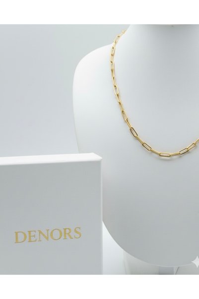 DeNors Basic Paperclip Chain Necklace 40+5 cm |   Unisex Gold Necklace |   Stylish and Minimal Jewelry | Unisex Necklace