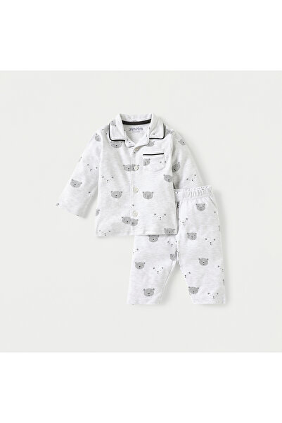 Juniors Bear Print Long Sleeves Shirt and Elasticated Pyjama Set
