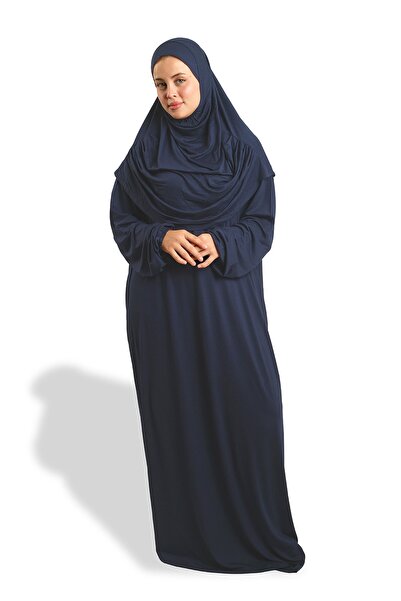 HÜRREM BONE Navy Blue Two Piece Prayer Dress Viscose Plain 2504_02