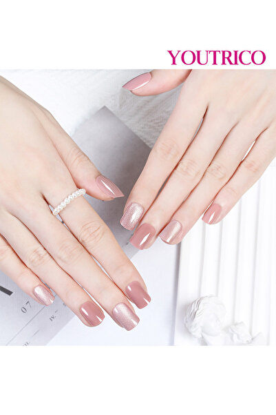 Youtrico أظافر صناعية للبنات، أظافر صناعية لامعة، شكل عين القطة، وردي خوخي - ...