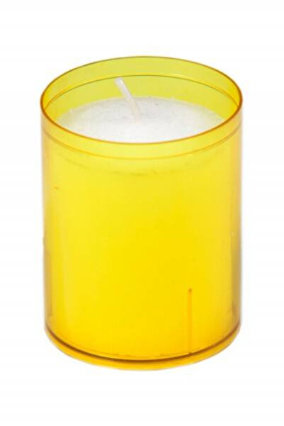 Mank Lumânare cilindrică în borcan galben de plastic, Ø 5 cm x h 6,5 cm, 1 buc.