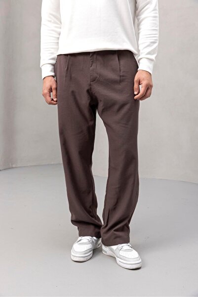 Valiberta Wilder Soft Modal Fabric Comfortable Fit Pleated Men's Trousers - Brown