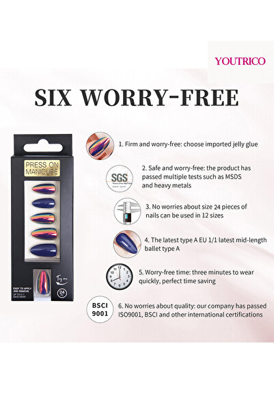 Youtrico Women cat-eye false nails,smooth mirror,diamond-cut,party and gathering press on nails