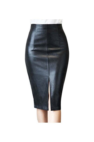 Generic High Waist Front Slit Skirt Black