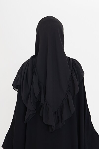 HÜRREM BONE Black Back Elastic Shawl Chiffon Ruffle 2411_01