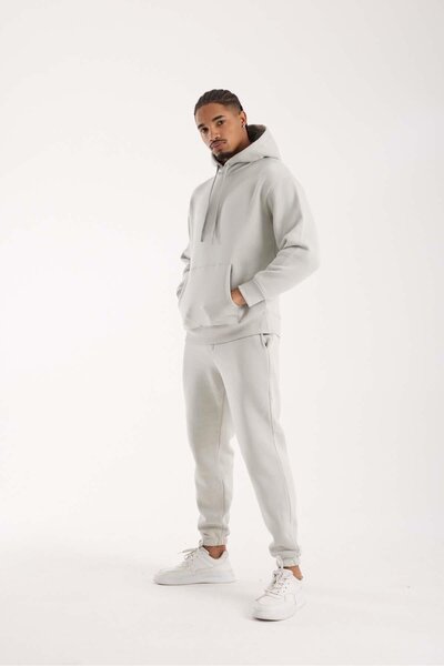 Valiberta Fleece-Lined Kangaroo Pocket Sweatshirt - 3 Thread Fleece-Lined Rubber Cuffs Men's Sweatpants - Tracksuit Set