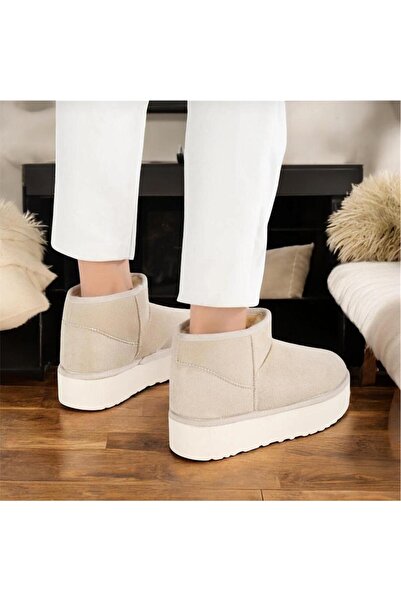 Lion Μίνι γυναικείες μπότες με χοντρή σόλα και αποχρωματισμένες μαλλιά μέσα