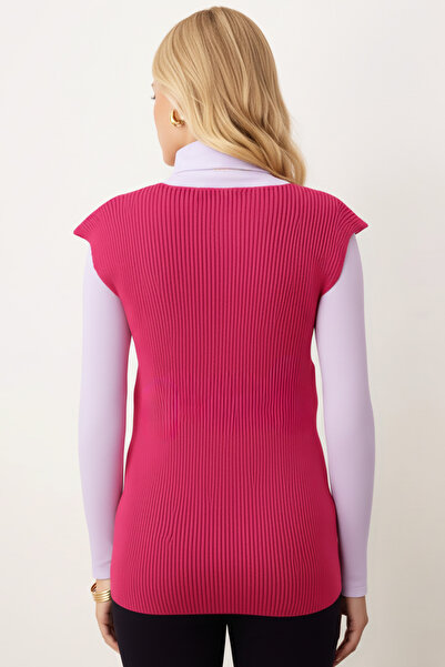 armonika Women's Fuchsia V-Neck Thessaloniki Knitwear Sweater Arm-26K136005