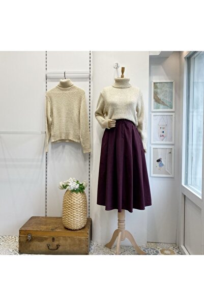 Faya Boutique Mürdüm Poplin Kumaş Cinder Etek