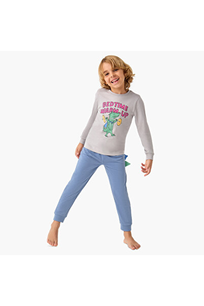 Juniors Dino Print T-shirt and Solid Pyjama Set