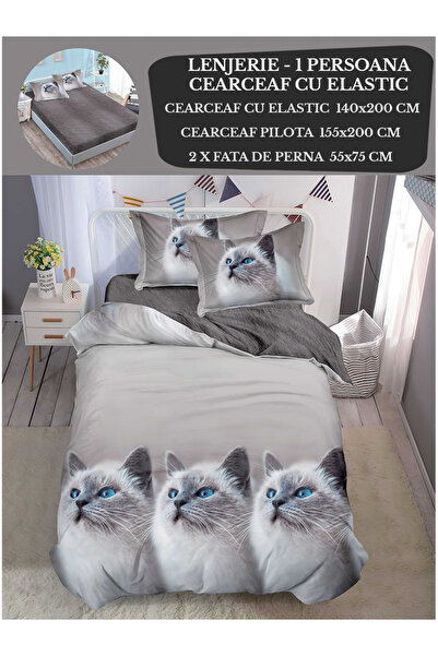 Patul Single bed linen, Sulfur, Fine Cotton, Fitted sheet 140x200, 4 Pieces